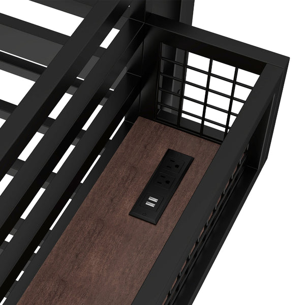 English Elm Twin Xl Solid Pine Loft Bed with Built-in Led Lighting and Storage Shelves W1580S00374