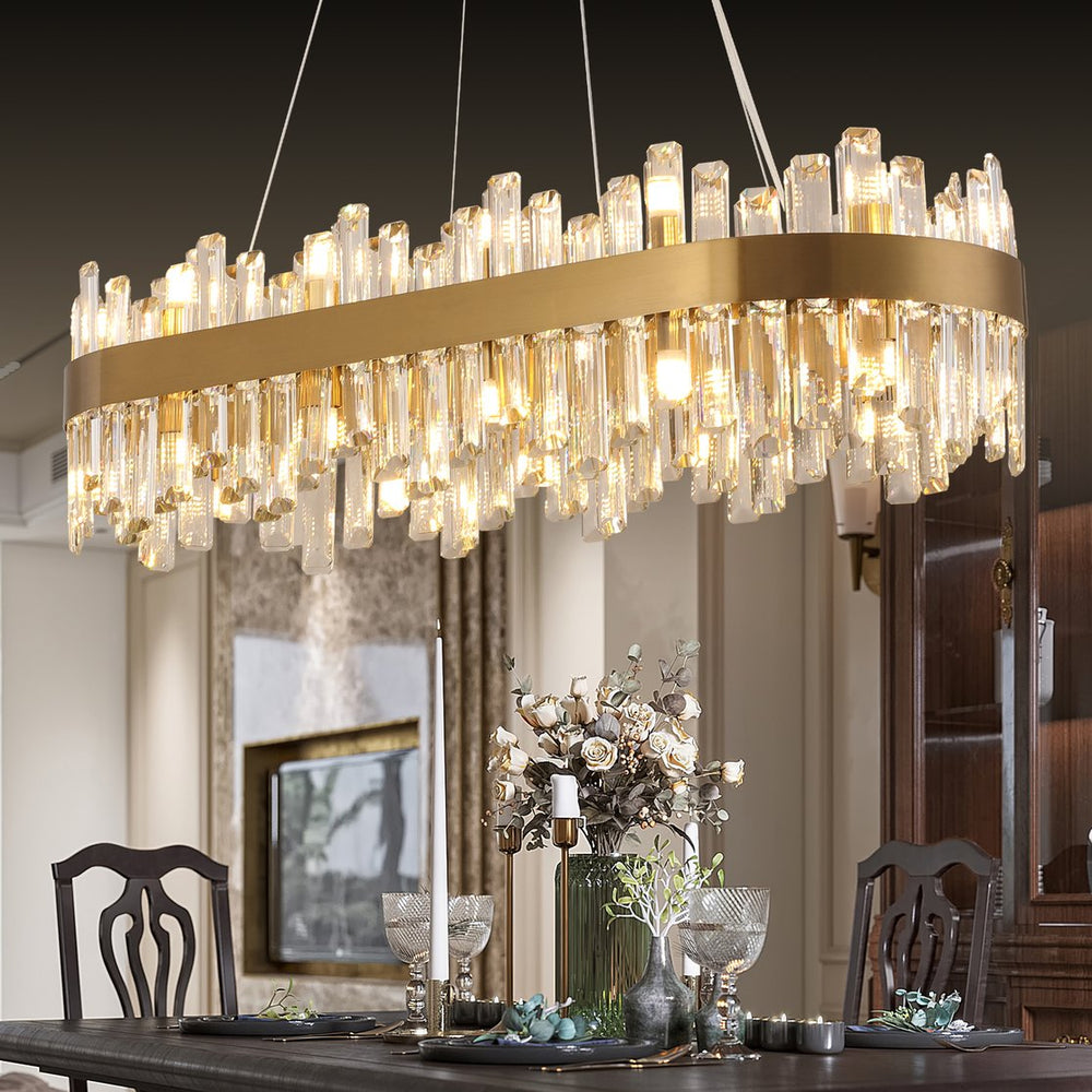 English Elm 36-Inch Modern Luxury Gold Crystal Chandelier with 24 Lights, Adjustable Height, Brass Frame, Elegant Centerpiece W2869P218651