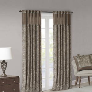 JLA Home Madison Park - Jacquard Aubrey Paisley Curtain Panels with Faux Silk, Gold Piping, OEKO-TEX Safety and Shimmer Blue/Brown WIN40-091