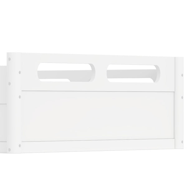 English Elm Twin Low Profile Floor Bed with Guardrails Pine Wood Frame Minimalist Bedroom White W1580P438792