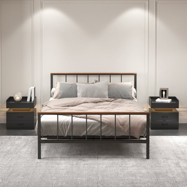 English Elm 1 Nightstand with Remote LED Strip Light, Two Drawers and Spacious Storage for Cozy Ambient Bedrooms Black W368P239006