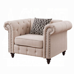 English Elm Beige Tufted Accent Chair with Pillow alternative: Beige Tufted Accent Chair with Pillow is not allowed. Need new title. B062P209144
