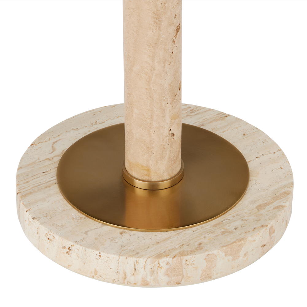 Miles Elegant Travertine Accent Table with Polished Brass Finish - Modern Design for Sophisticated Spaces