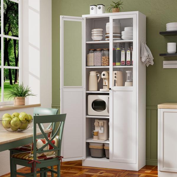 English Elm 72" Metal Pantry Cabinet Tall White - 5 Adjustable Shelves, Heavy-Duty Steel, Tool-Free Assembly, Silent Doors T2398P350192