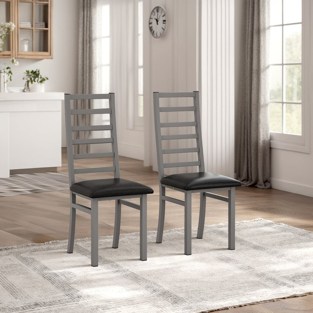 English Elm Metal Dining Chairs Set Of 2 - Stylish Grey Pu Leather, High-Back Steel Legs For Modern Spaces W757P232712