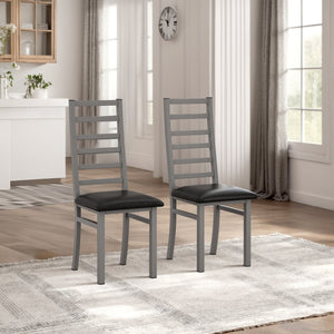 English Elm Metal Dining Chairs Set Of 2 - Stylish Grey Pu Leather, High-Back Steel Legs For Modern Spaces W757P232712