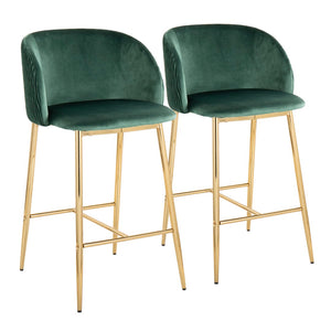English Elm Pleated Wave Velvet Counter Stools with Gold Legs for Kitchen Islands Set of 2 B202S00276