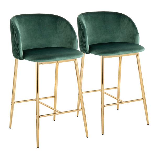 English Elm Pleated Wave Velvet Counter Stools with Gold Legs for Kitchen Islands Set of 2 B202S00276