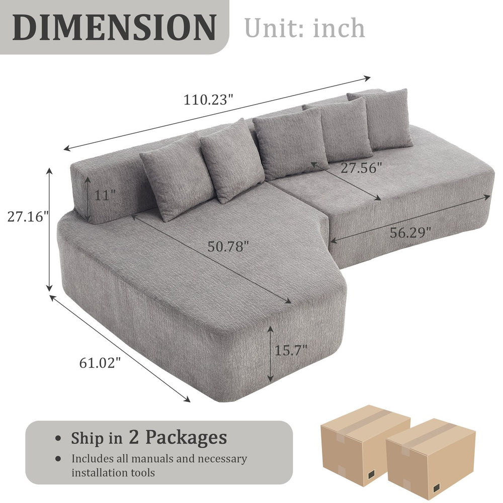 English Elm Compression Sectional Couch with Corduroy Upholstery, Deep-Seated Modular L-Shaped Sleeper Sofa, No-Assembly Comfort and Stability LIGHT GREY W1249S00007