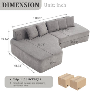 English Elm Compression Sectional Couch with Corduroy Upholstery, Deep-Seated Modular L-Shaped Sleeper Sofa, No-Assembly Comfort and Stability LIGHT GREY W1249S00007