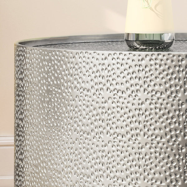 English Elm Christopher Knight Home® - METAL Braeburn Handcrafted Round Coffee Table with Hammered Top and Sturdy Iron Frame, No Assembly Required Silver 65501.00SILV