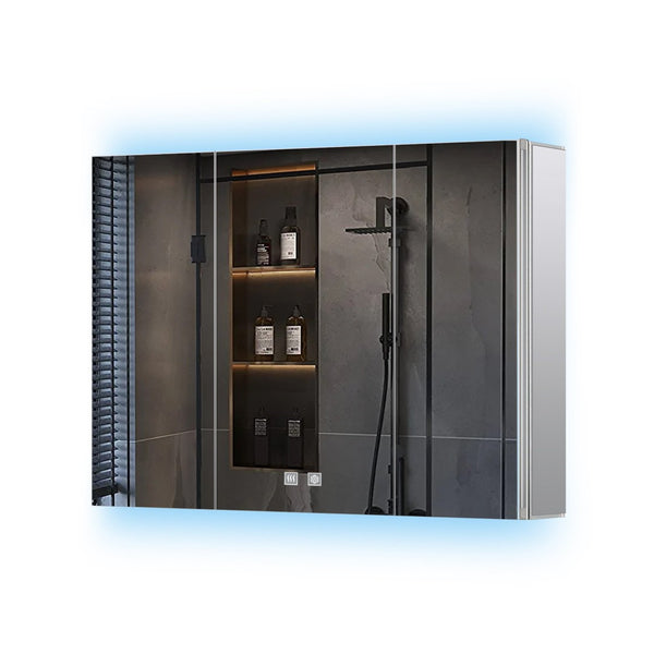 English Elm Corsica Triple Door Led Medicine Cabinet with Defogger Aluminum Frame Bathroom Mirror B2731P477803
