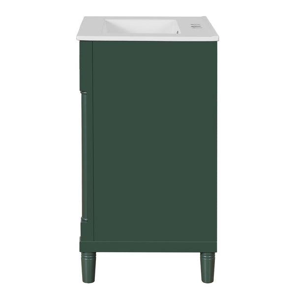 English Elm 24" Bathroom Vanity with Integrated Ceramic Sink and Adjustable Shelf, Vintage Hardware, Space-Saving Design Green N710P277711F