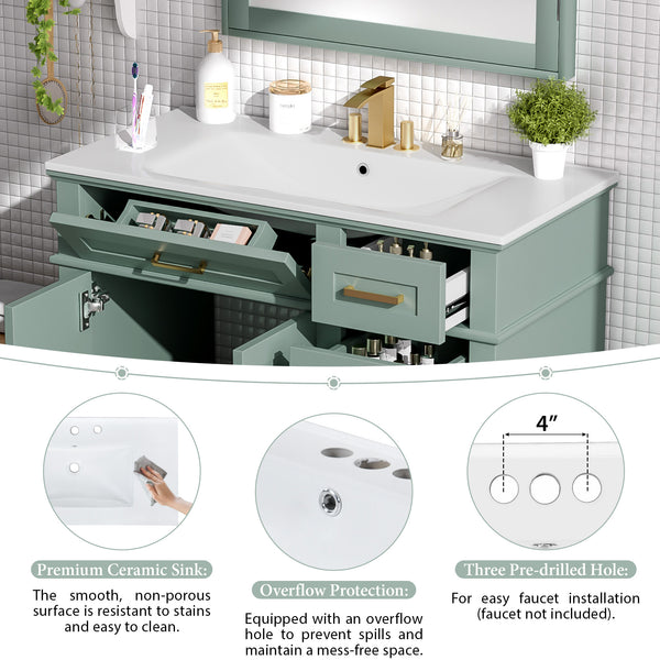 English Elm 36" Green Modern Bathroom Vanity with Ceramic Sink, 4 Soft-Close Drawers & Doors, Solid Wood Build N729P253935F