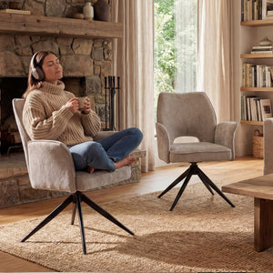 English Elm Fabric Swivel Dining Chairs Set of 2 with 360 Rotation Removable Arms Metal X-frame Gray W3851P452803