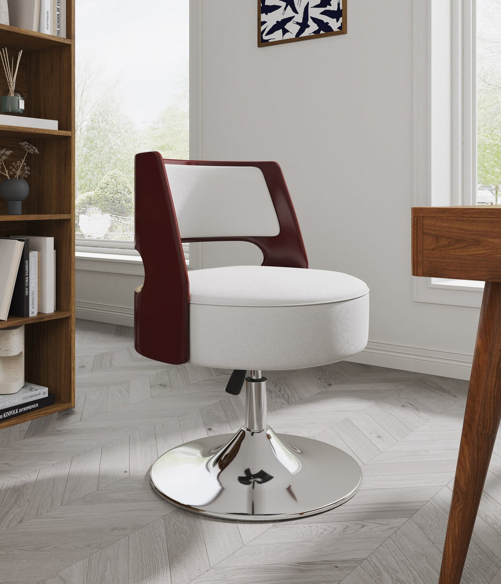 English Elm Salon Vegan Leather Swivel Lounge Chair White — Adjustable Height, Polished Chrome Base, Modern 2-Tone Design B365P397941