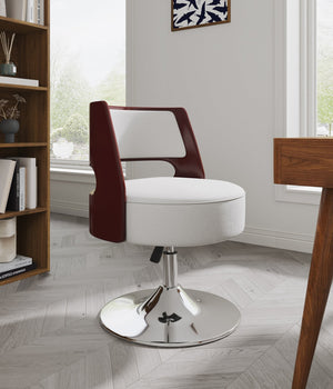 English Elm Salon Vegan Leather Swivel Lounge Chair White — Adjustable Height, Polished Chrome Base, Modern 2-Tone Design B365P397941