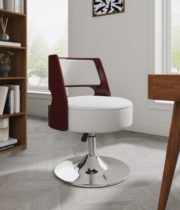 English Elm Salon Vegan Leather Swivel Lounge Chair White — Adjustable Height, Polished Chrome Base, Modern 2-Tone Design B365P397941