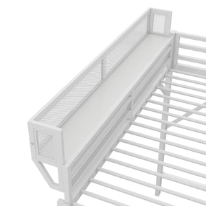 English Elm Queen Size Metal Loft Bed with Ladder and Built-In Storage Shelves, Sturdy High Bed for Teens 99" White W2580P379980