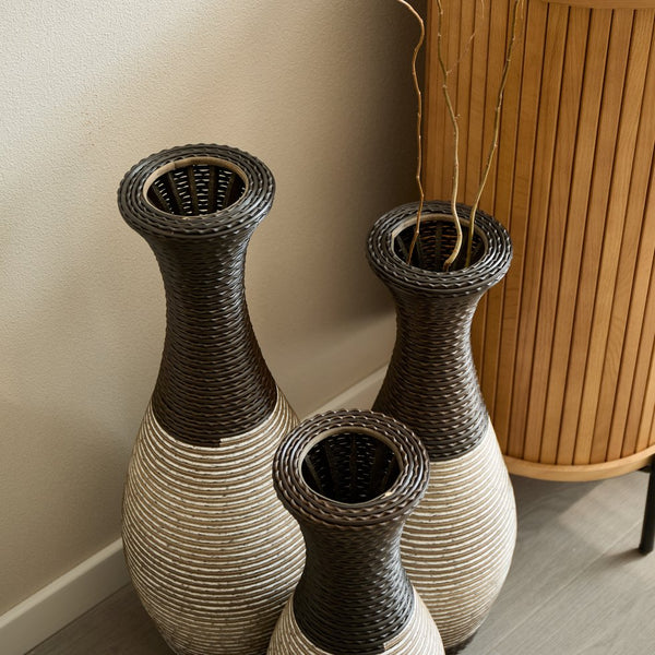 English Elm Desktop PVC Vase Set of 3 Decorative Tall Floor and Table Vases—Modern Durable Artful Accents for Home Black White,Coffee W2796P261483