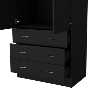 English Elm Armoire Melfa 71" H with 2 doors, 3 drawers and hanging rod for organized, elegant bedroom storage Black 35 L x 24 W x 6 H B097S00121