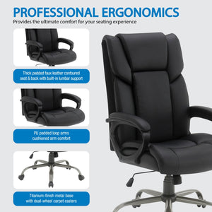 OSP Home Furnishings Execuative High Back Faux Leather Office Chair with Lumbar Support and Pneumatic Lift High-Back Black FL14570-U6