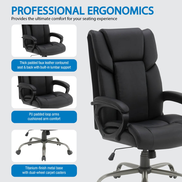 OSP Home Furnishings Execuative High Back Faux Leather Office Chair with Lumbar Support and Pneumatic Lift High-Back Black FL14570-U6