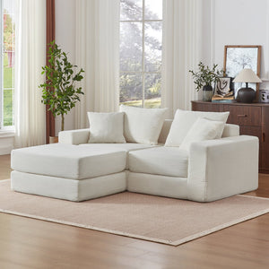 English Elm Modular Cloud Sectional Corduroy Sofa Deep Seat Comfort for Flexible Living Spaces White W3396P435274