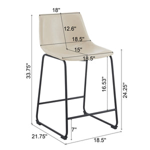 English Elm Christopher Knight Home® - (Set of 2) Vintage Cream & Black Counter Stools with Thick Cushion, Iron Sled Legs, Footrest — 24" Comfort N780P170743C
