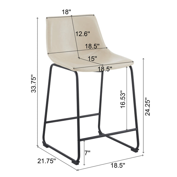English Elm Christopher Knight Home® - (Set of 2) Vintage Cream & Black Counter Stools with Thick Cushion, Iron Sled Legs, Footrest — 24" Comfort N780P170743C