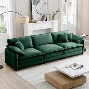 English Elm Mid-Century 3-Seater Sectional Sofa In Luxe Green Corduroy With Plush Pillows For Ultimate Comfort W714S00735