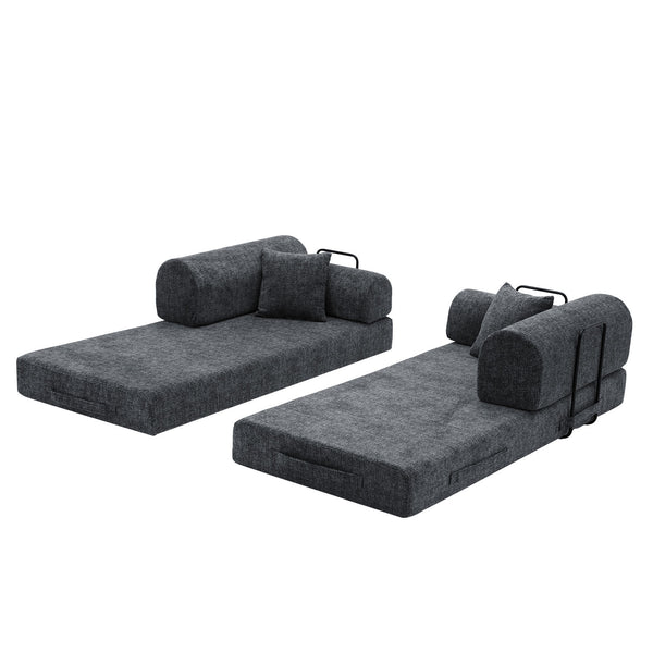 English Elm Convertible Bouclé Floor Sofa Bed Loveseat Daybed for Studio Living Room Black W5532P458418