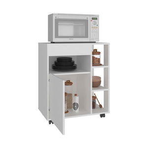 English Elm White Microwave Stand with Open Shelves and Cabinet for Kitchen or Apartment B062P483753