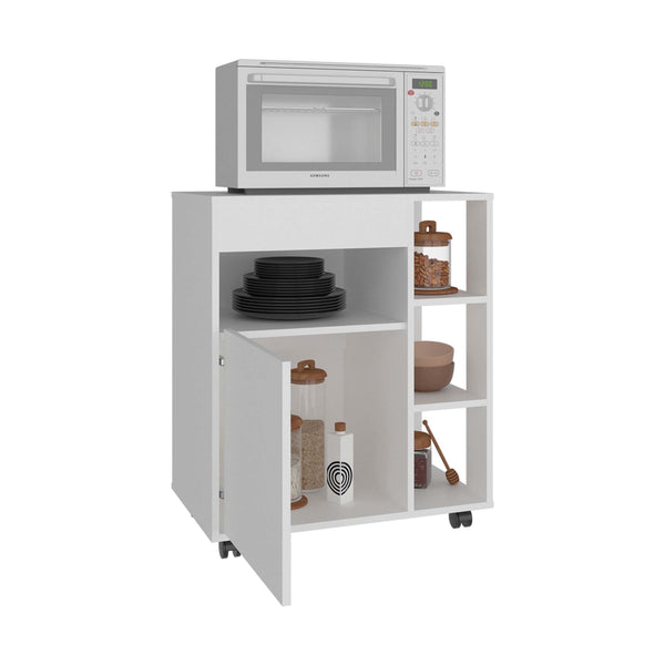 English Elm White Microwave Stand with Open Shelves and Cabinet for Kitchen or Apartment B062P483753
