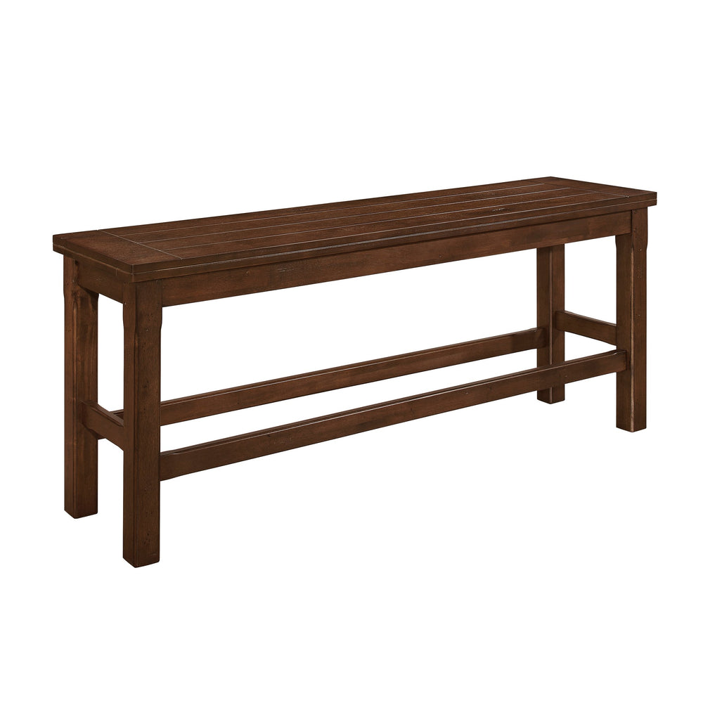 English Elm Dark Burnished Brown Counter Height Bench 64" Seat, Transitional Wooden Dining Bench with Storage Accent B011P191864