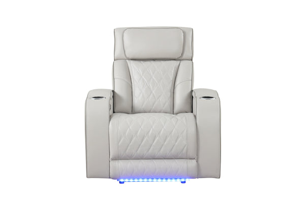 English Elm Fortuner Modern Upholstery Recliner Chair With Massage, Led Lights & Usb Ports - Beige Comfort G150109105