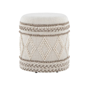 English Elm 18" Handwoven Wool Storage Ottoman Tufted Knotted Lid Bohemian Living Room Seat B202P471519