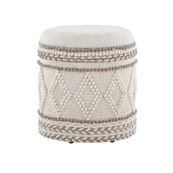 English Elm 18" Handwoven Wool Storage Ottoman Tufted Knotted Lid Bohemian Living Room Seat B202P471519