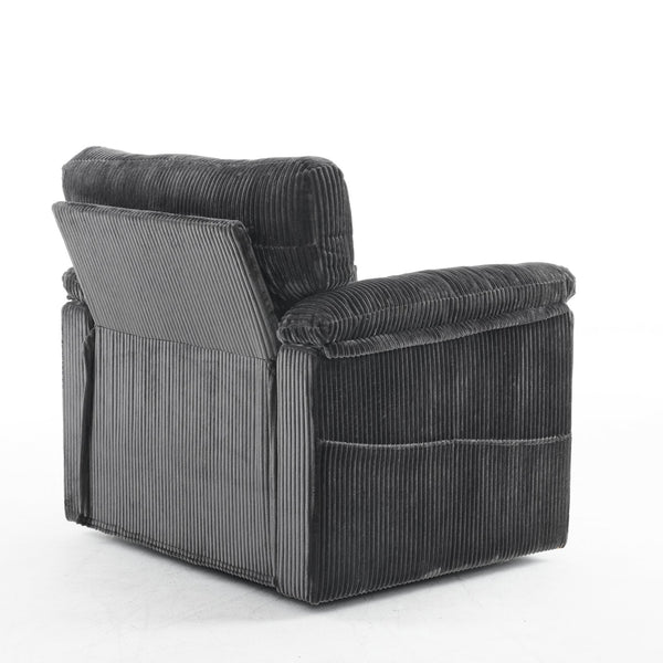 English Elm 33 Inch Oversized Swivel Corduroy Lounge Chair with Plush Chenille Cushioning and Support Springs Grey W1829P265016