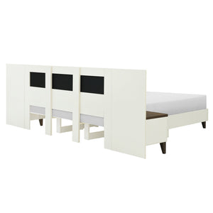 English Elm Christopher Knight Home® - King Upholstered Bed Frame with 108" Headboard and 2 Floating Nightstands, White & Brown Modern Storage N758K020304W