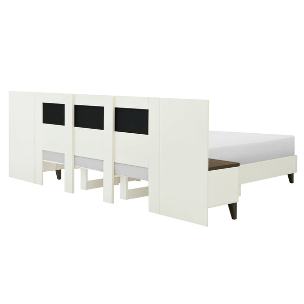 English Elm Christopher Knight Home® - King Upholstered Bed Frame with 108" Headboard and 2 Floating Nightstands, White & Brown Modern Storage N758K020304W