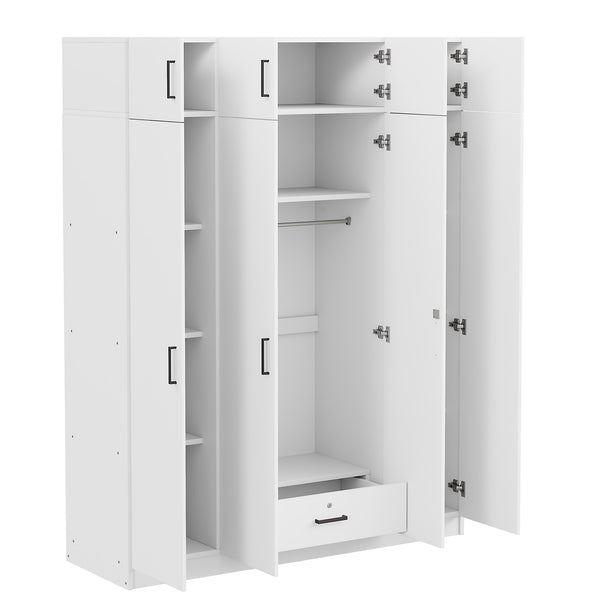 English Elm 4-door Wardrobe with Top Cabinet Locking Drawer Tall Bedroom Closet in White LP006006AAK