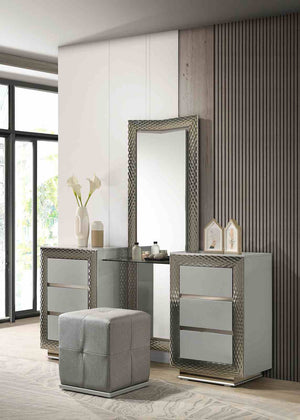 English Elm Glam Elegant Vanity Set with LED Mirror, Plush Stool, Ample Storage, Felt-Lined Drawers, Chic Finish Gray 26 L x 19 W x 38 H B2741S00674