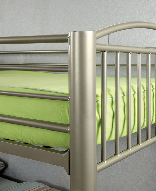 English Elm Contemporary Twin-Over-Twin Bunk Bed with Pull-Out Trundle and Built-In Ladder for Space-Saving Rooms Metallic Grey 76 L x 46 W x 9 H B2741P353746