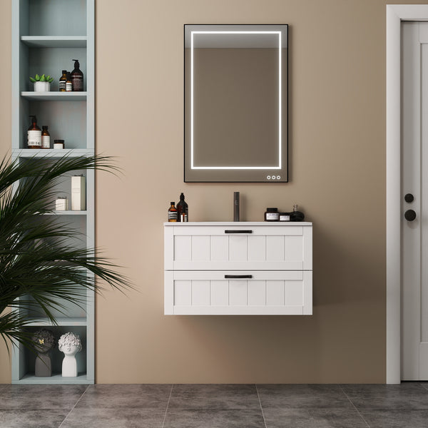 English Elm 31.5" Wall-Mounted Bathroom Vanity with Sink Combo, Large Soft-Close Drawers, Modern Decor Lines White W3151S00010