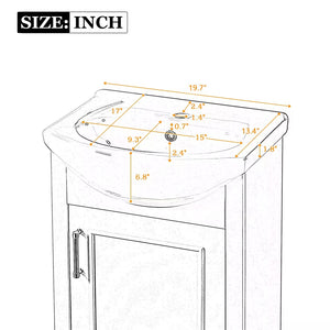 English Elm 20-inch French Style Freestanding Vanity Carved Wood Cabinet Soft Close Ceramic Basin Blue N710P330977C