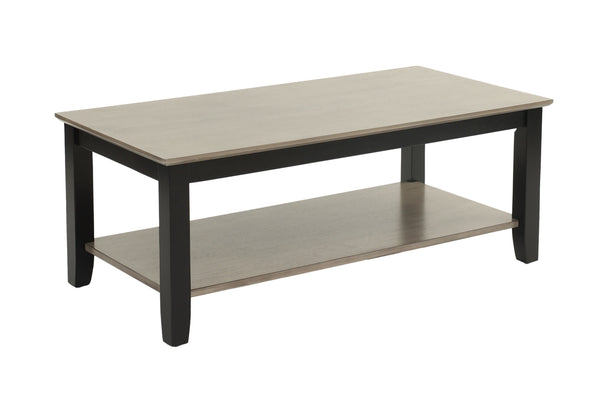 English Elm Gray Modern Two-Tone 47" Coffee Table with Walnut Veneer Top, Solid Rubberwood Legs & Shelf Storage B011P396179