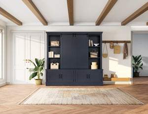 English Elm The Industrial Barn Door Entryway Cabinet with Sliding Rails and 12 Storage Compartments Blue W1580S00272
