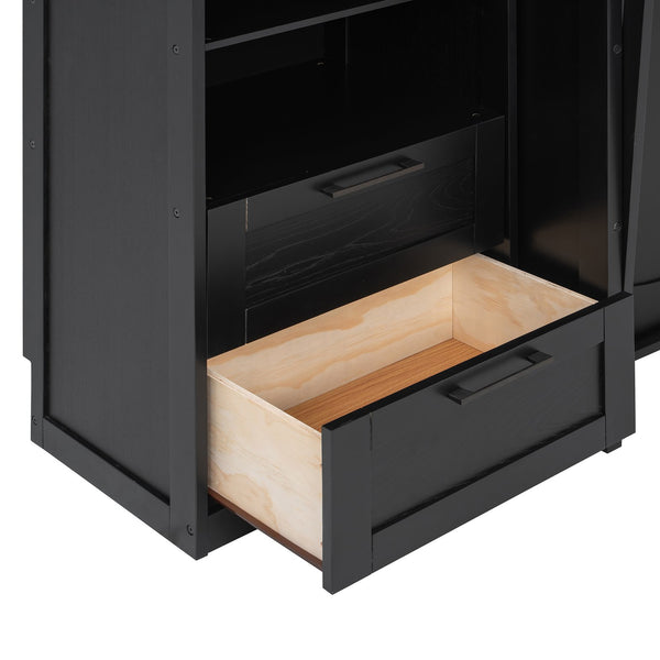 English Elm Queen Murphy Fold Down Wall Bed with Wardrobe Drawers and Shelves for Guest Rooms LP000909AAB