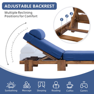English Elm U_style Solid Acacia Wood Outdoor Lounge Set Adjustable Reclining Poolside Chairs with Headrest Navy Blue WY000483AAC